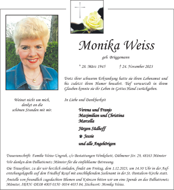 Anzeige von Monika Weiss 