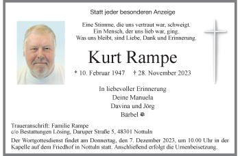 Anzeige von Kurt (Olli) Rampe 