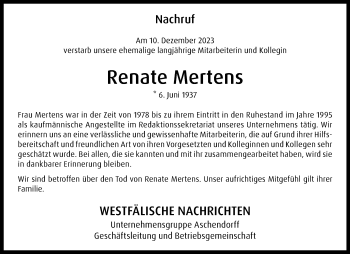 Anzeige von Renate Mertens 