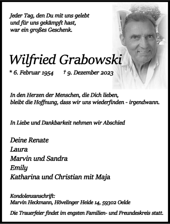 Anzeige von Wilfried Grabowski 