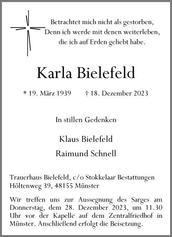 Anzeige von Karla Bielefeld 