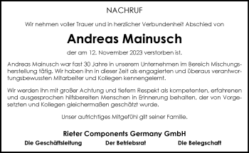 Anzeige von Andreas Mainusch 