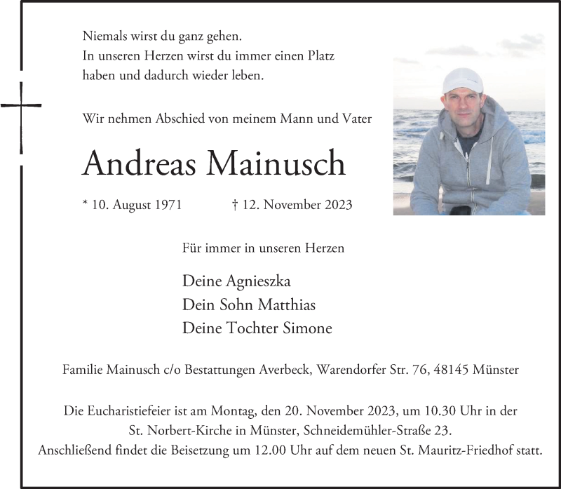  Traueranzeige für Andreas Mainusch vom 18.11.2023 aus 