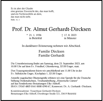 Anzeige von Almut Gerhardt-Dircksen 