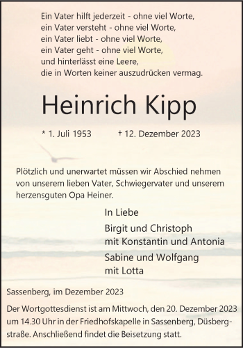 Anzeige von Heinrich Kipp 