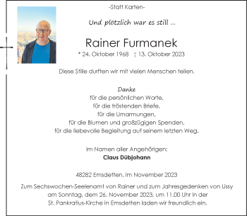 Anzeige von Rainer Furmanek 