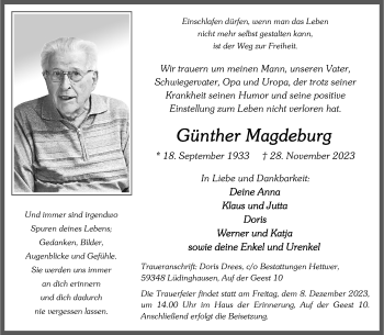 Anzeige von Günther Magdeburg 