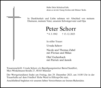 Anzeige von Peter Schorr 