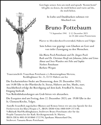 Anzeige von Bruno Pottebaum 