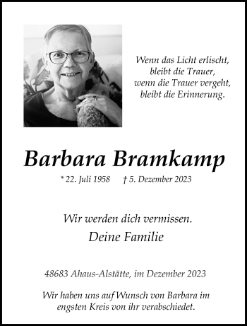 Anzeige von Barbara Bramkamp 