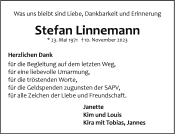 Anzeige von Stefan Linnemann 