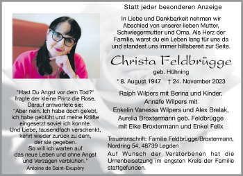 Anzeige von Christa Feldbrügge 