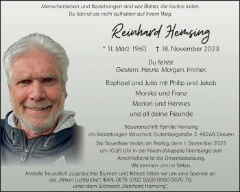 Anzeige von Reinhard Hemsing 