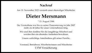 Anzeige von Dieter Mersmann 