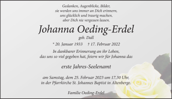 Anzeige von Johanna Oeding-Erdel 