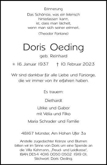 Anzeige von Doris Oeding 