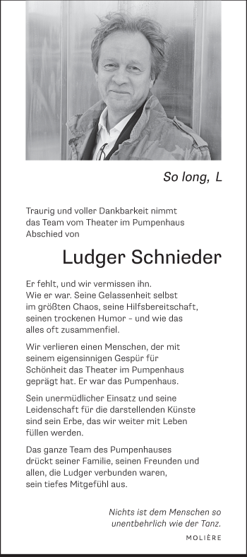 Anzeige von Ludger Schnieder 