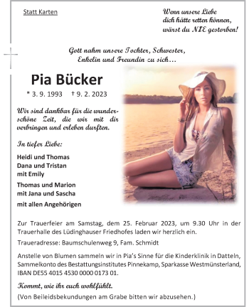 Anzeige von Pia Bücker 