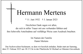 Anzeige von Hermann Mertens 