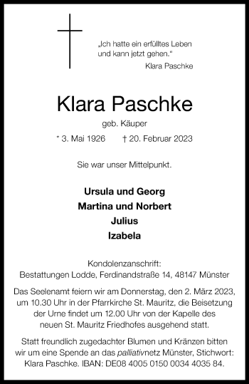 Anzeige von Klara Paschke 