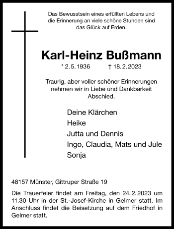 Anzeige von Karl-Heinz Bußmann 