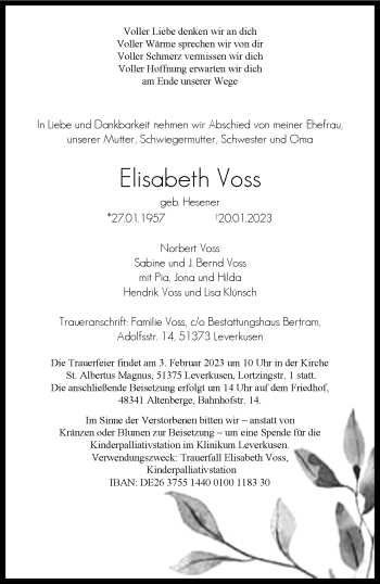 Anzeige von Elisabeth Voss 