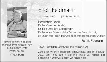 Anzeige von Erich Feldmann 