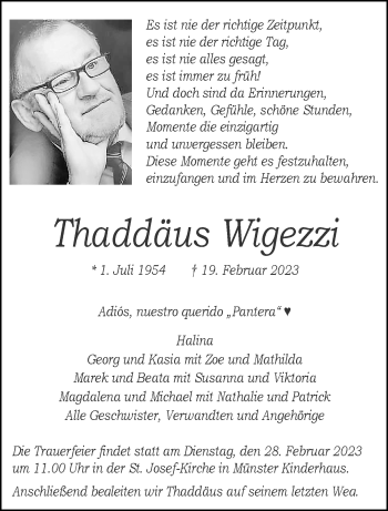 Anzeige von Thaddäus Wigezzi 