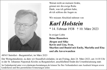 Anzeige von Karl Holstein 