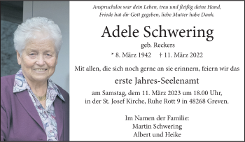 Anzeige von Adele Schwering 