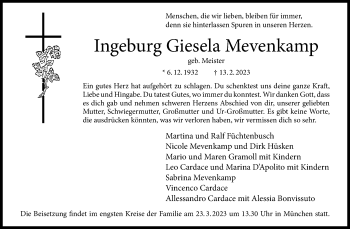 Anzeige von Ingeburg Giesela Mevenkamp 