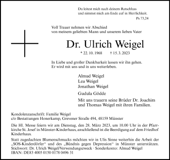 Anzeige von Dr. Ulrich Weigel 