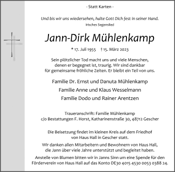 Anzeige von Jann-Dirk Mühlenkamp 