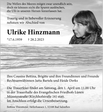 Anzeige von Ulrike Hinzmann 