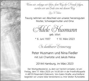 Anzeige von Adele Husman 