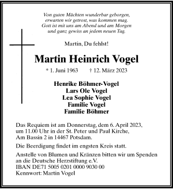 Anzeige von Martin Heinrich Vogel 