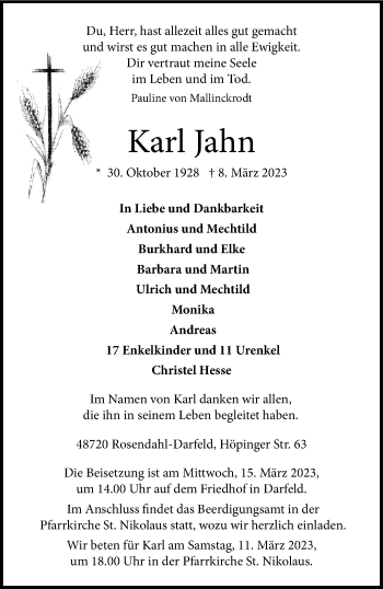 Anzeige von Karl Jahn 