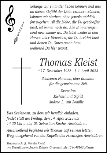 Anzeige von Thomas Kleist 