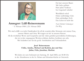 Anzeige von Annegret Lülf-Reinersmann 