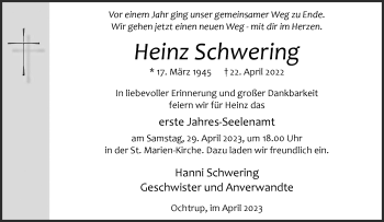 Anzeige von Heinz Schwering 