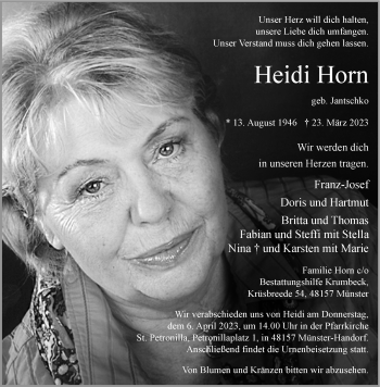 Anzeige von Heidi Horn 