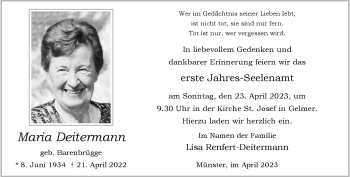 Anzeige von Maria Deitermann 