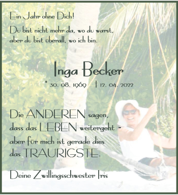 Anzeige von Inga Becker 