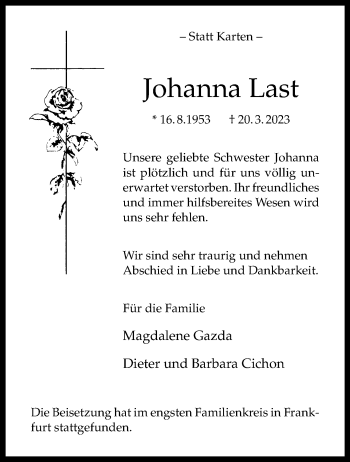 Anzeige von Johanna Last 