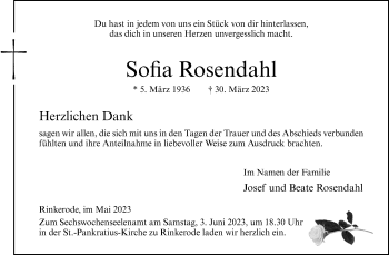 Anzeige von Sofia Rosendahl 