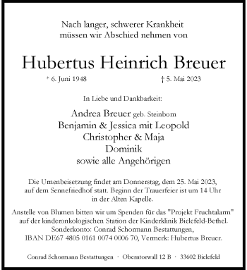 Anzeige von Hubertus Heinrich Breuer 