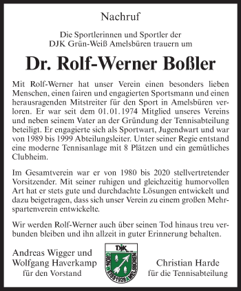 Anzeige von Dr. Rolf-Werner Bobler 