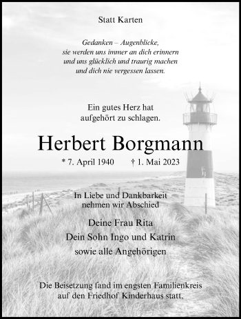 Anzeige von Herbert Borgmann 