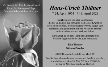 Anzeige von Hans-Ulrich Thiäner 