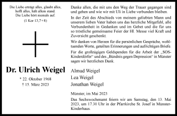 Anzeige von Dr. Ulrich Weigel 